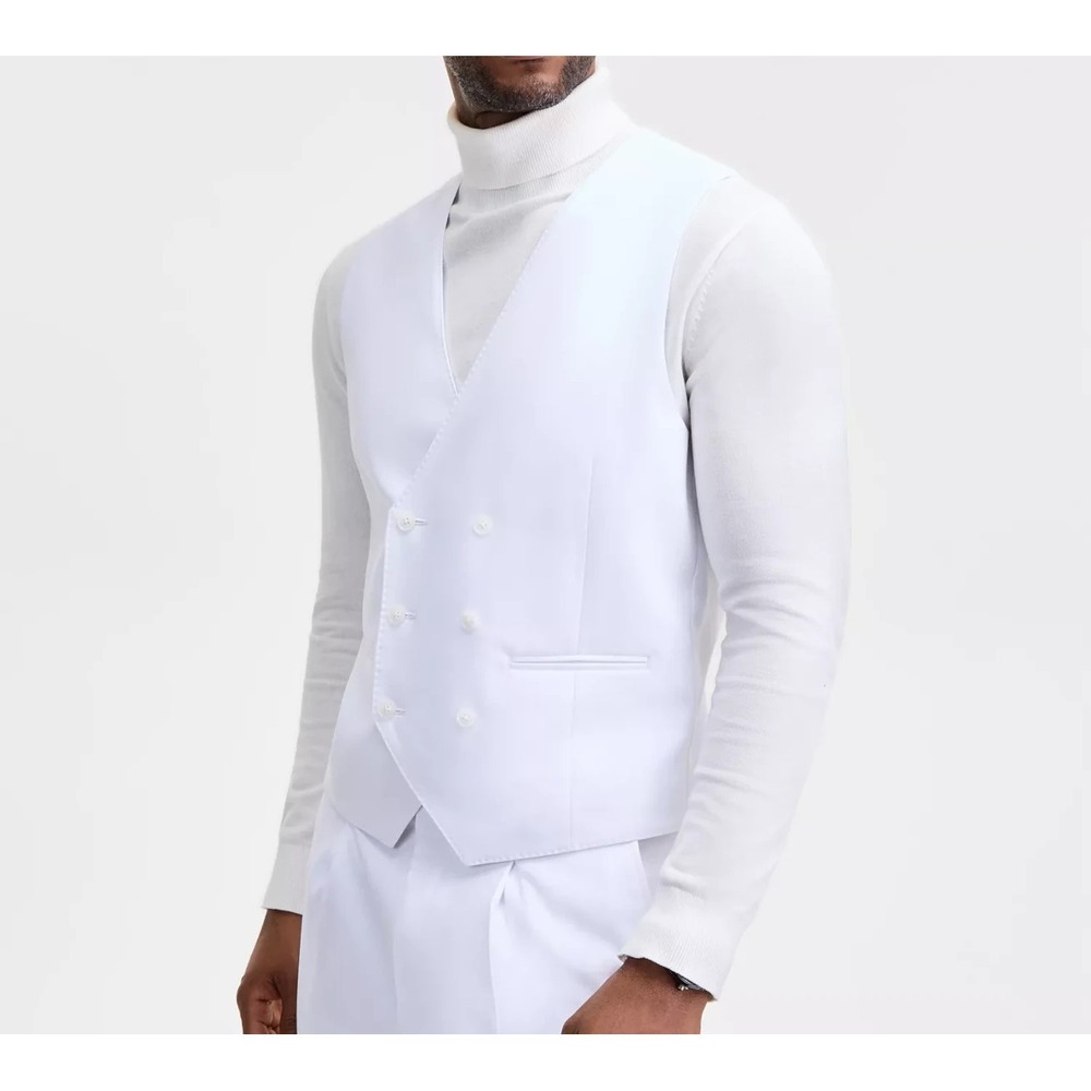 Tayion Mens Classic fit Button-Up Suit Vest 2XL White Solid Stretch F05884